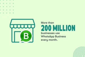 Illustration of a storefront and WhatsApp Business logo, with text: "More than 200 million businesses use WhatsApp Business every month.